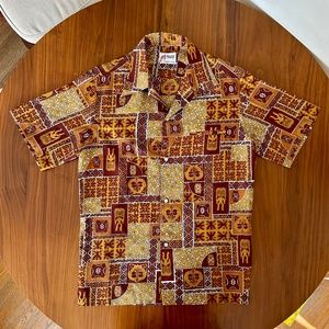 MALIHINI HAWAII Liberty House Vintage Brown Tiki Hawaiian Shirt